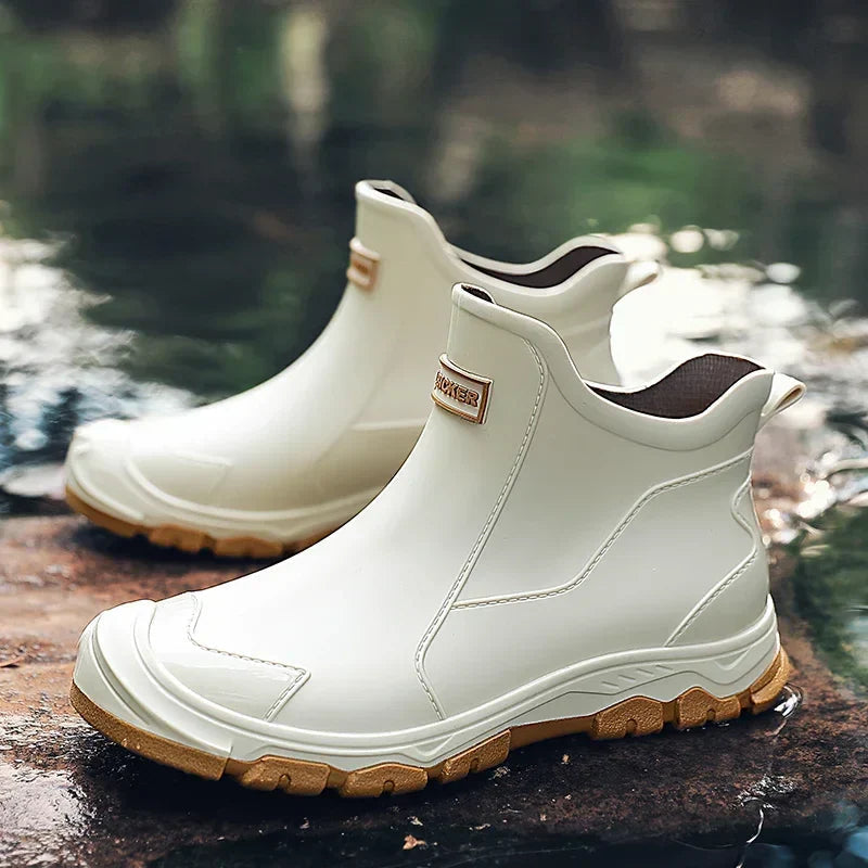 Men's Rubber Rain Boots - Waterproof Ankle Height - Easy Slip-On