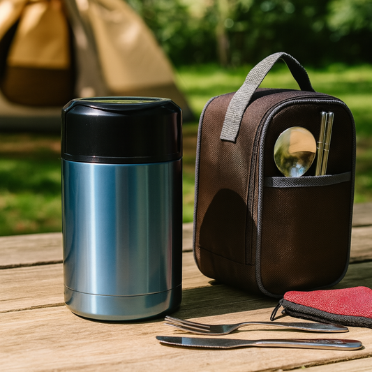 Food Thermos - Stainless Steel - with Utensils and Carry Bag