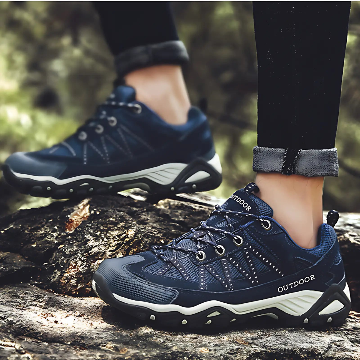Women's Hiking Shoes - Lugged Sole - Suede & Mesh