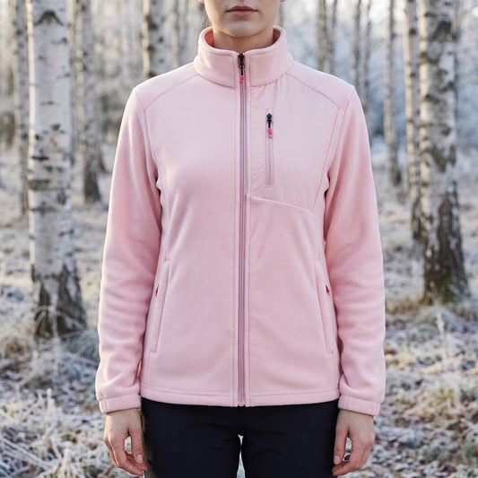 Women's Fleece Jacket - High Collar Full-Zip - Zippered Pockets