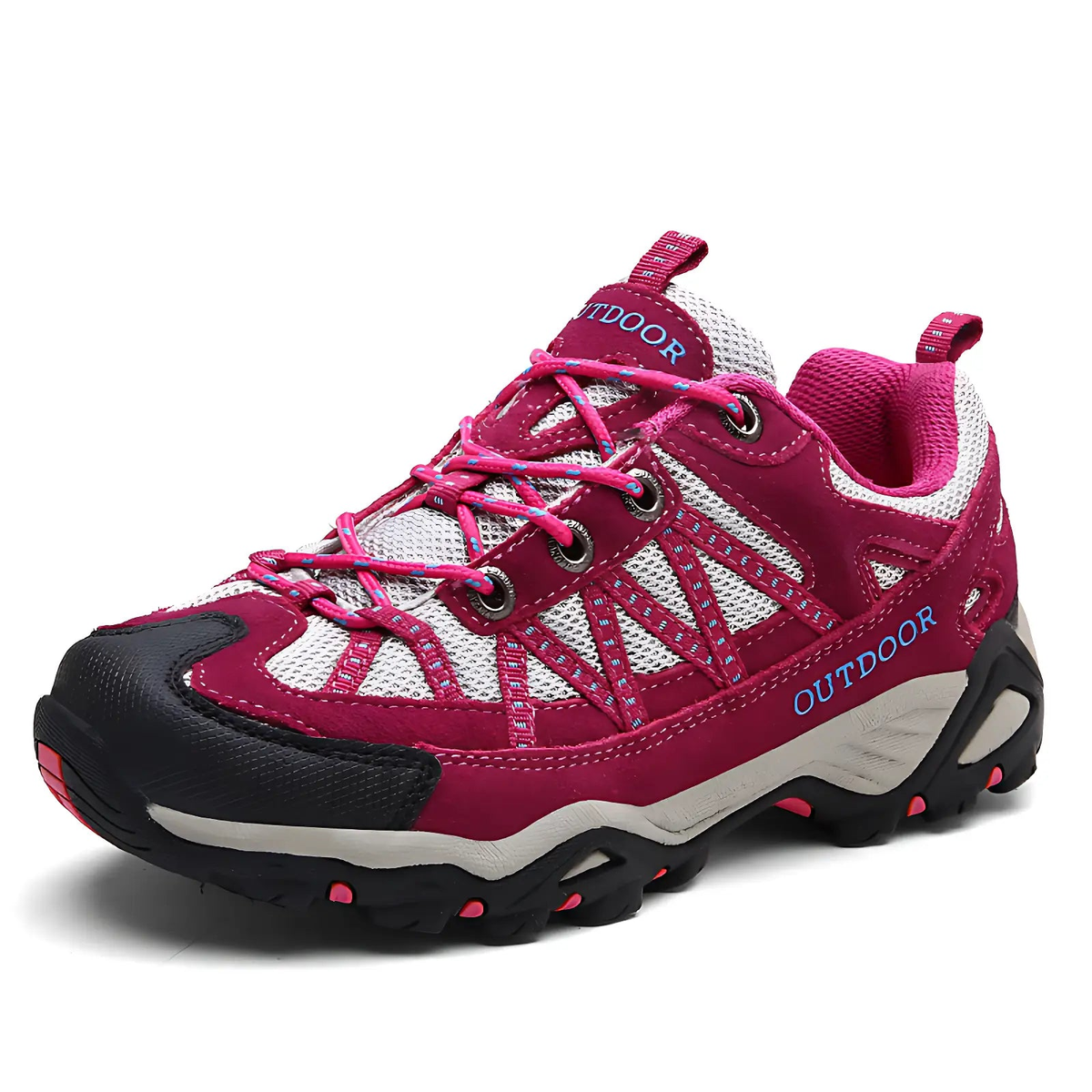 Women's Hiking Shoes - Lugged Sole - Suede & Mesh