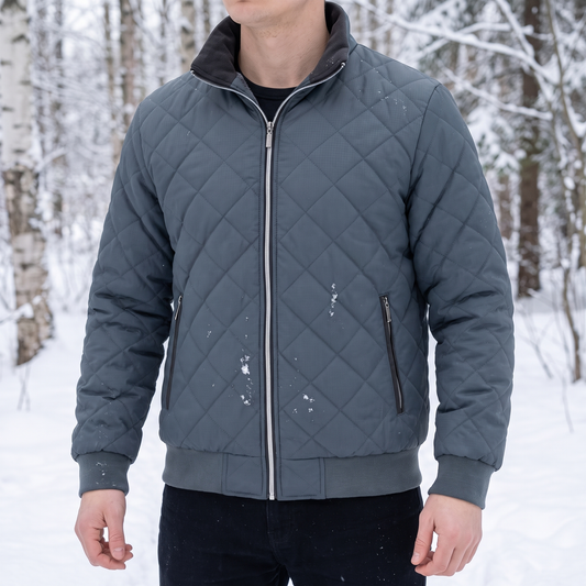 Men's Quilted Jacket - Warm Fleece Lined - Stand Collar