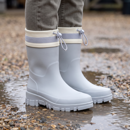 Women's Rain Boots - Waterproof Mid-Calf - Non-Slip Platform Sole