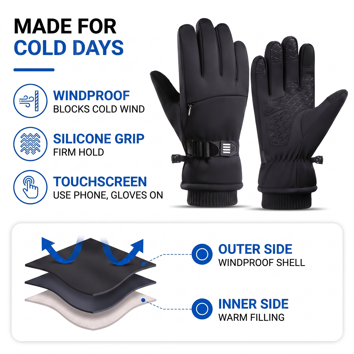 Men's Ski Gloves - Windproof - Touchscreen