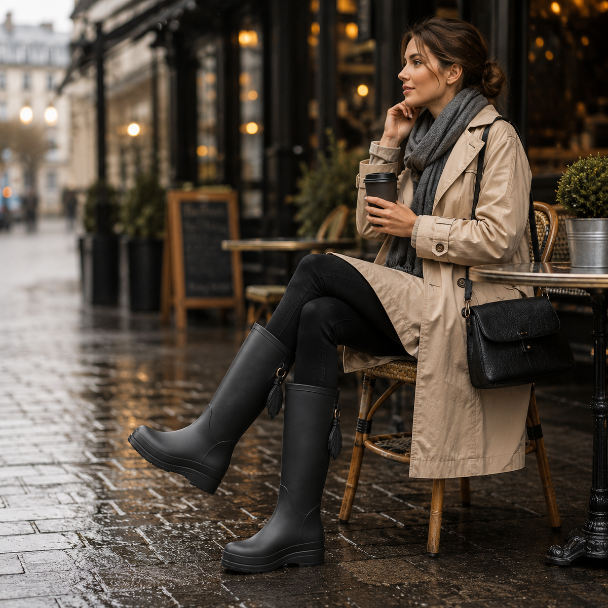 Women's Rubber Rain Boots - Waterproof & Slip-On - Non-Slip Sole