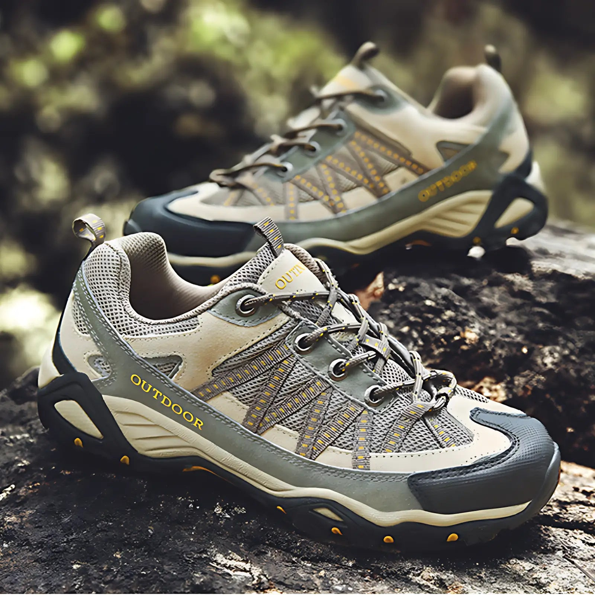 Women's Hiking Shoes - Lugged Sole - Suede & Mesh