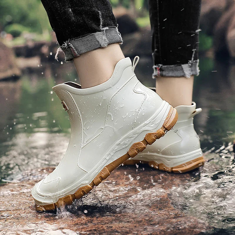 Men's Rubber Rain Boots - Waterproof Ankle Height - Easy Slip-On