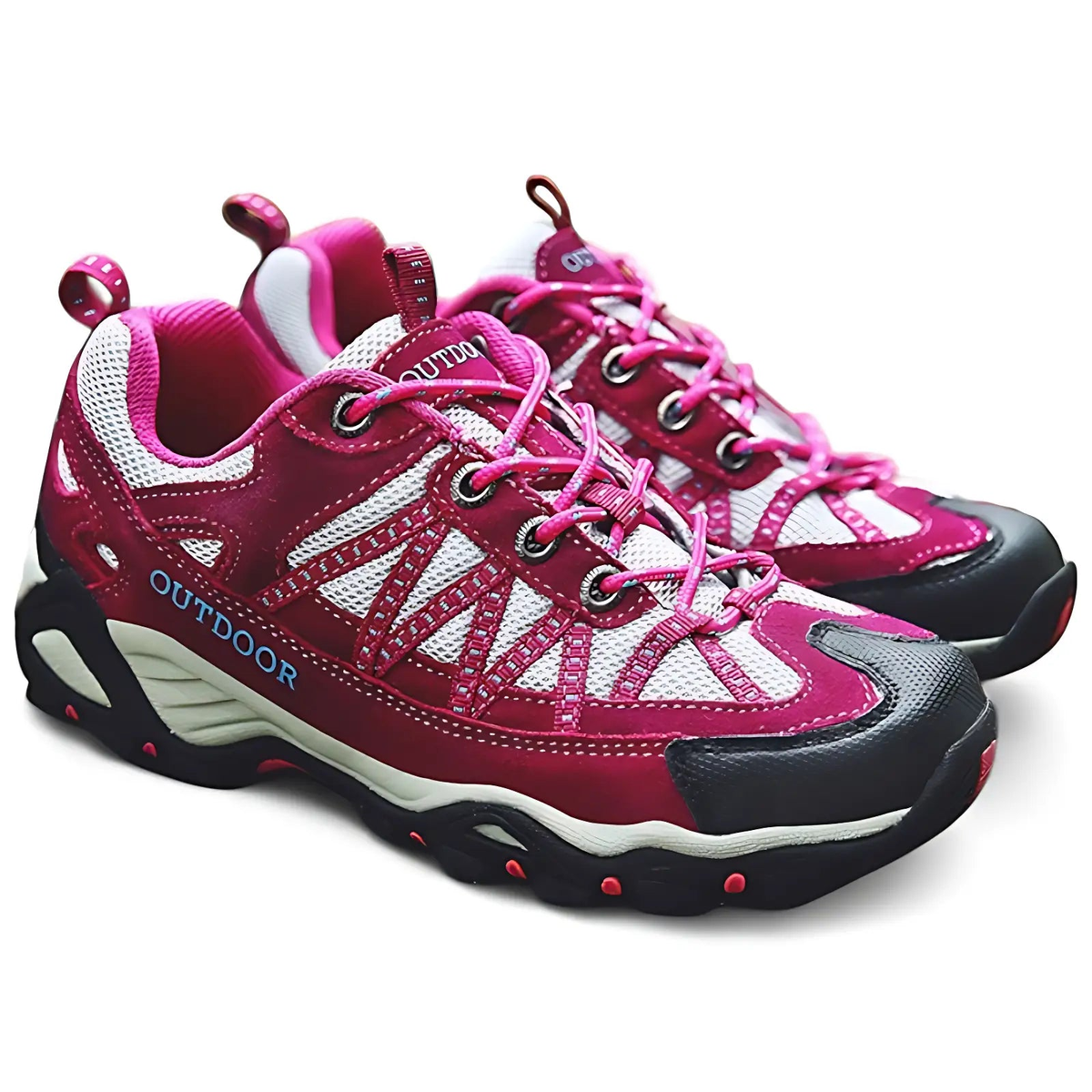 Women's Hiking Shoes - Lugged Sole - Suede & Mesh