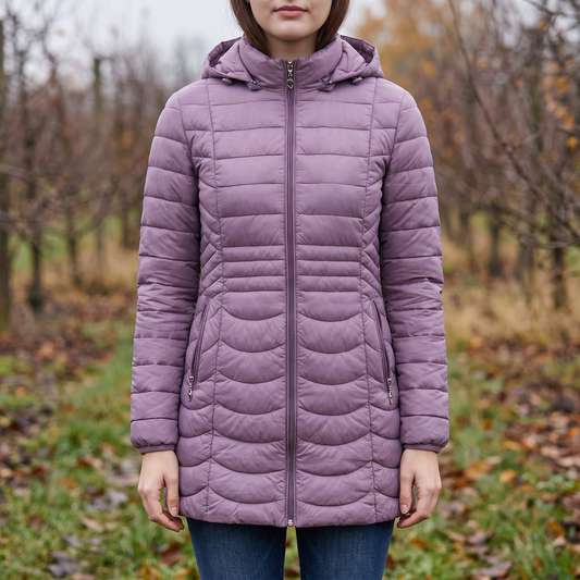Women's Long Puffer Coat - Detachable Hood - Ultralight Quilted