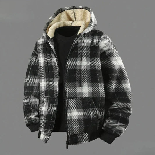 Men's Flannel Jacket - Sherpa Lined & Windproof - Hooded