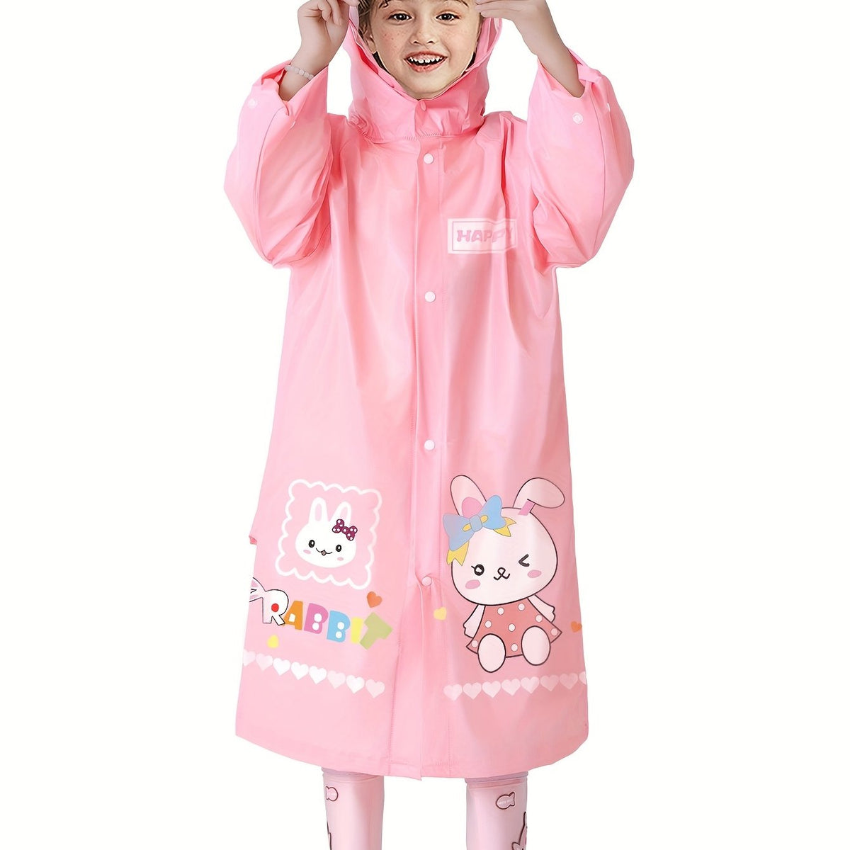 Kids Raincoat - Long Knee-Length Cut - Hood with Clear Visor