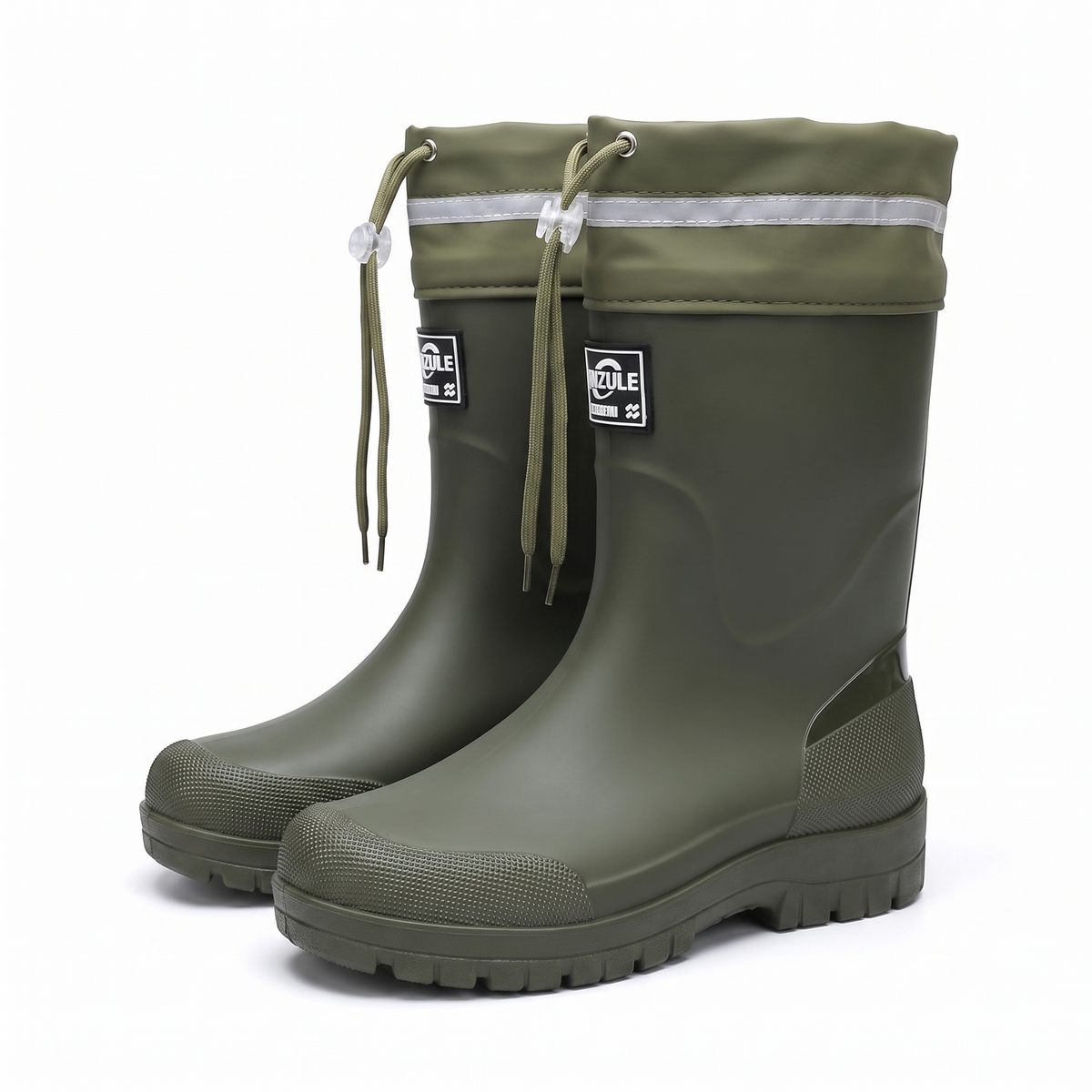 Men's Rubber Rain Boots - Mid-Calf Waterproof - Drawstring Collar