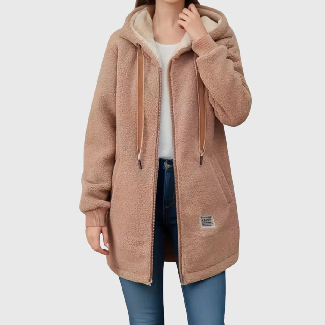 Women's Fleece Jacket with Hood - Soft Teddy Fleece - Two Pockets