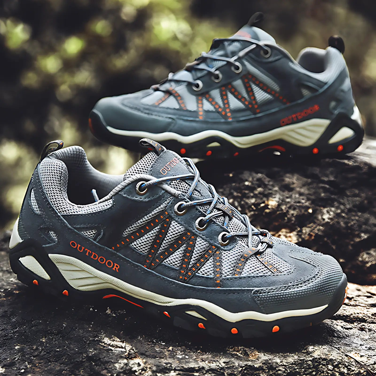 Women's Hiking Shoes - Lugged Sole - Suede & Mesh
