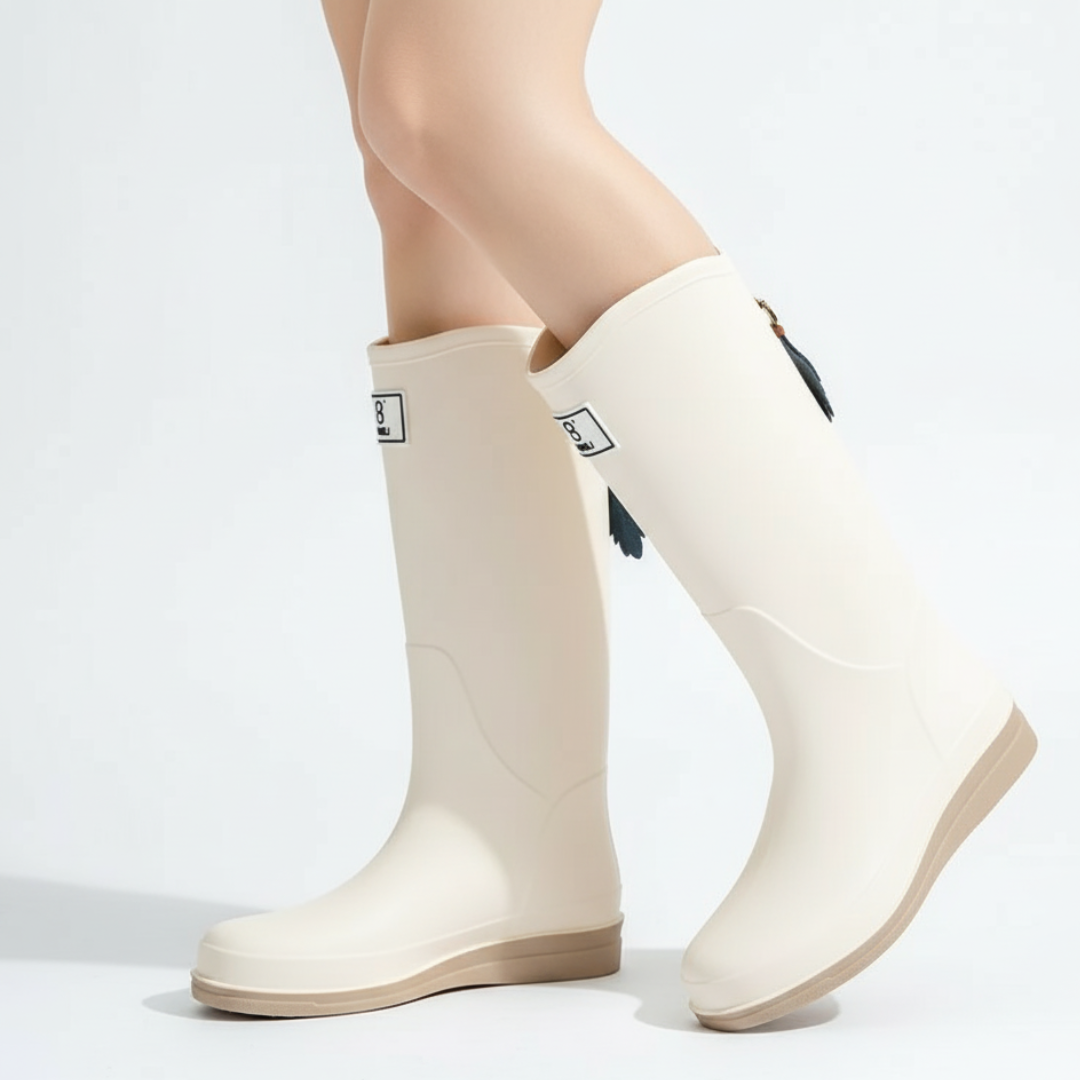 Women's Rubber Rain Boots - Waterproof & Slip-On - Non-Slip Sole