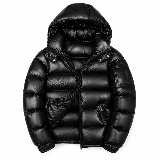 Puffer Jacket for Men - Removable Hood - Glossy Finish