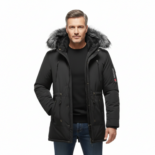 Men’s Winter Parka Jacket – Faux Fur Hood – Warm & Comfortable