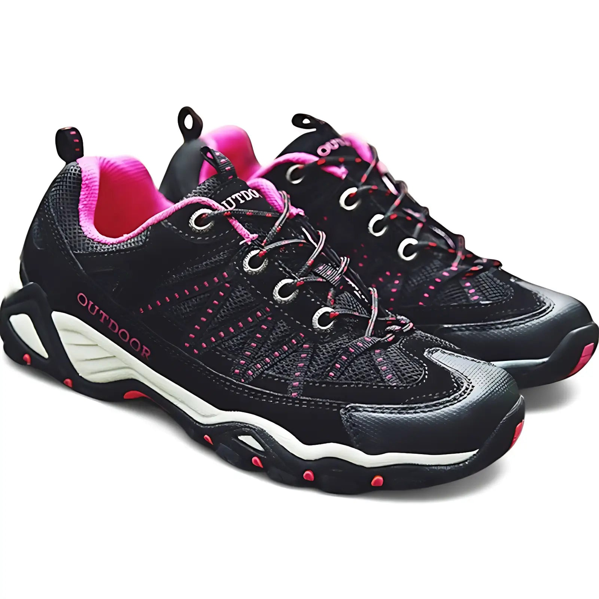 Women's Hiking Shoes - Lugged Sole - Suede & Mesh