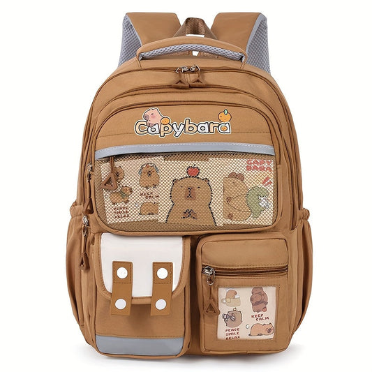 Kids Backpack - Capybara Print - Lightweight, 3 Compartments