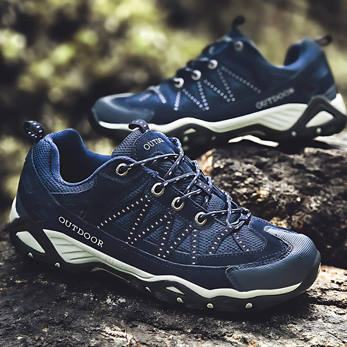 Women's Hiking Shoes - Lugged Sole - Suede & Mesh