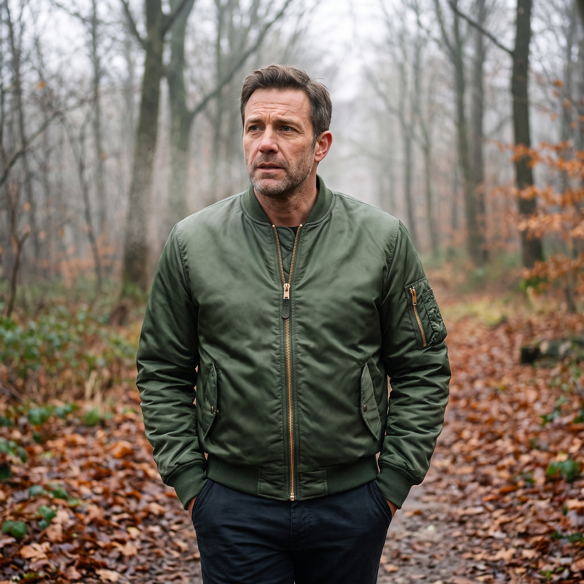 Bomber Jacket - Men's Stand Collar Jacket - Zip Sleeve Pocket