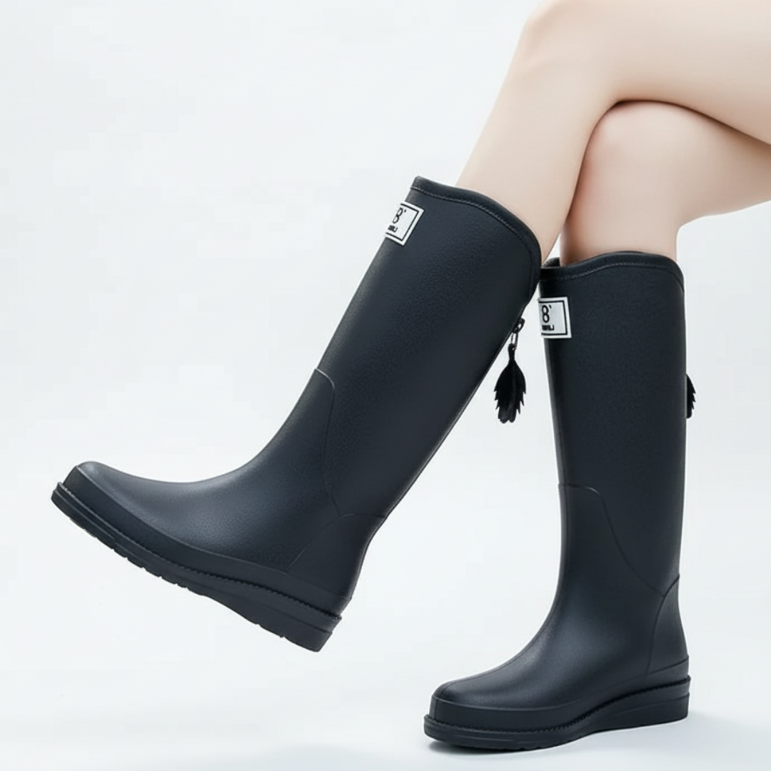 Women's Rubber Rain Boots - Waterproof & Slip-On - Non-Slip Sole