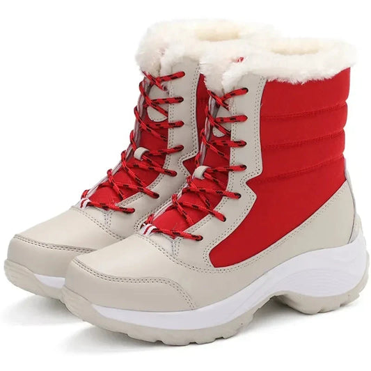 Waterproof Winter Boots for Women - Platform Sole - Lace-Up