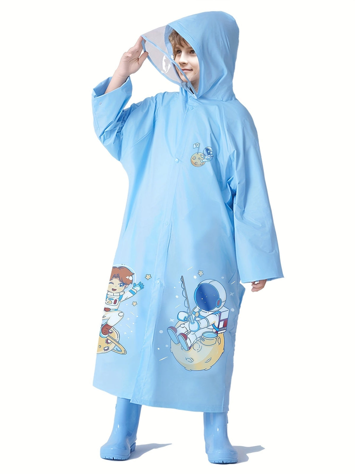 Kids Raincoat - Long Knee-Length Cut - Hood with Clear Visor