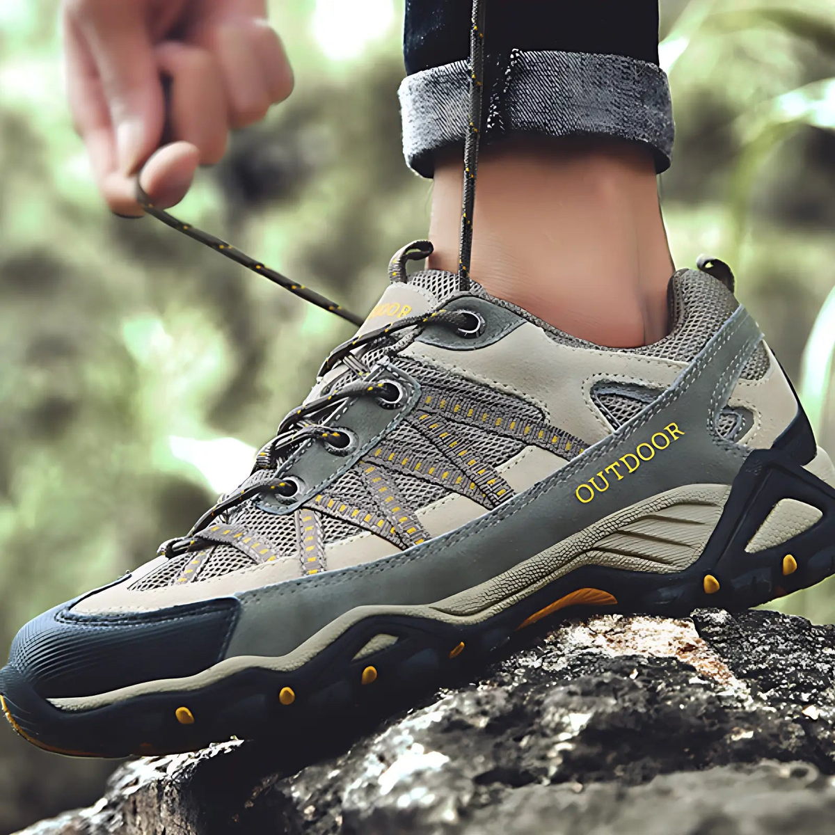 Women's Hiking Shoes - Lugged Sole - Suede & Mesh