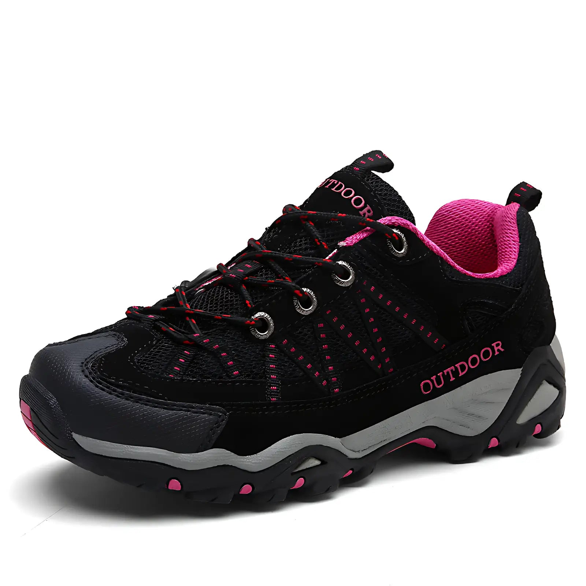 Women's Hiking Shoes - Lugged Sole - Suede & Mesh