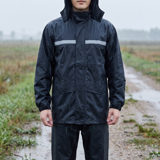 Men's Rain Suit - Waterproof Jacket & Pants Set - Reflective with Hood