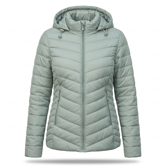 Women's Puffer Jacket - Lightweight Quilted - Adjustable Detachable Hood