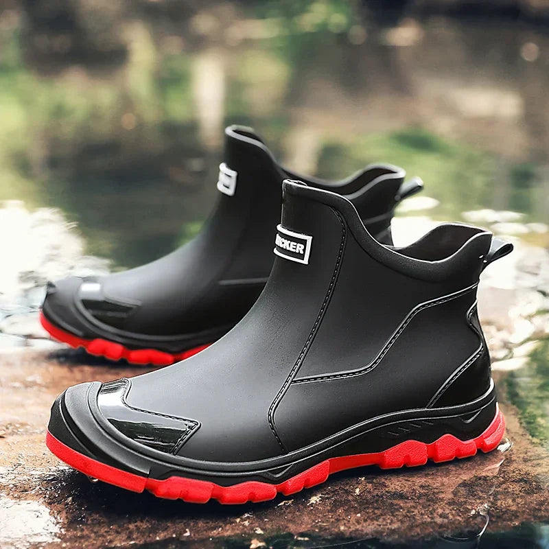 Men's Rubber Rain Boots - Waterproof Ankle Height - Easy Slip-On