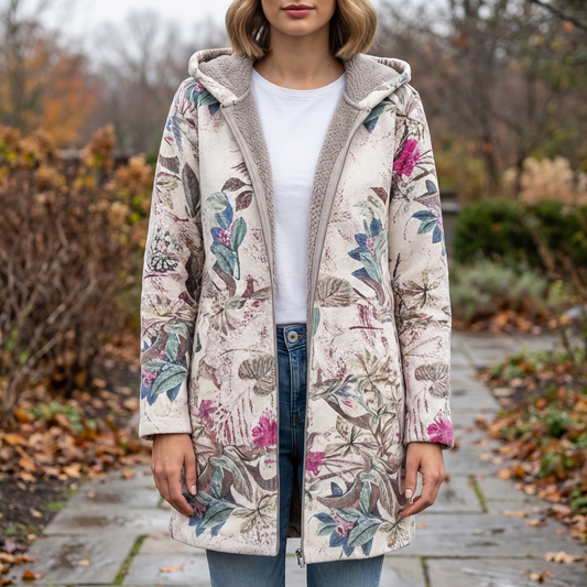 Women's Hooded Winter Jacket - Fleece Lined - Floral Print