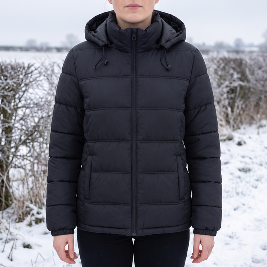 Women's Puffer Jacket - Hooded & Fully Lined - Adjustable Drawcord