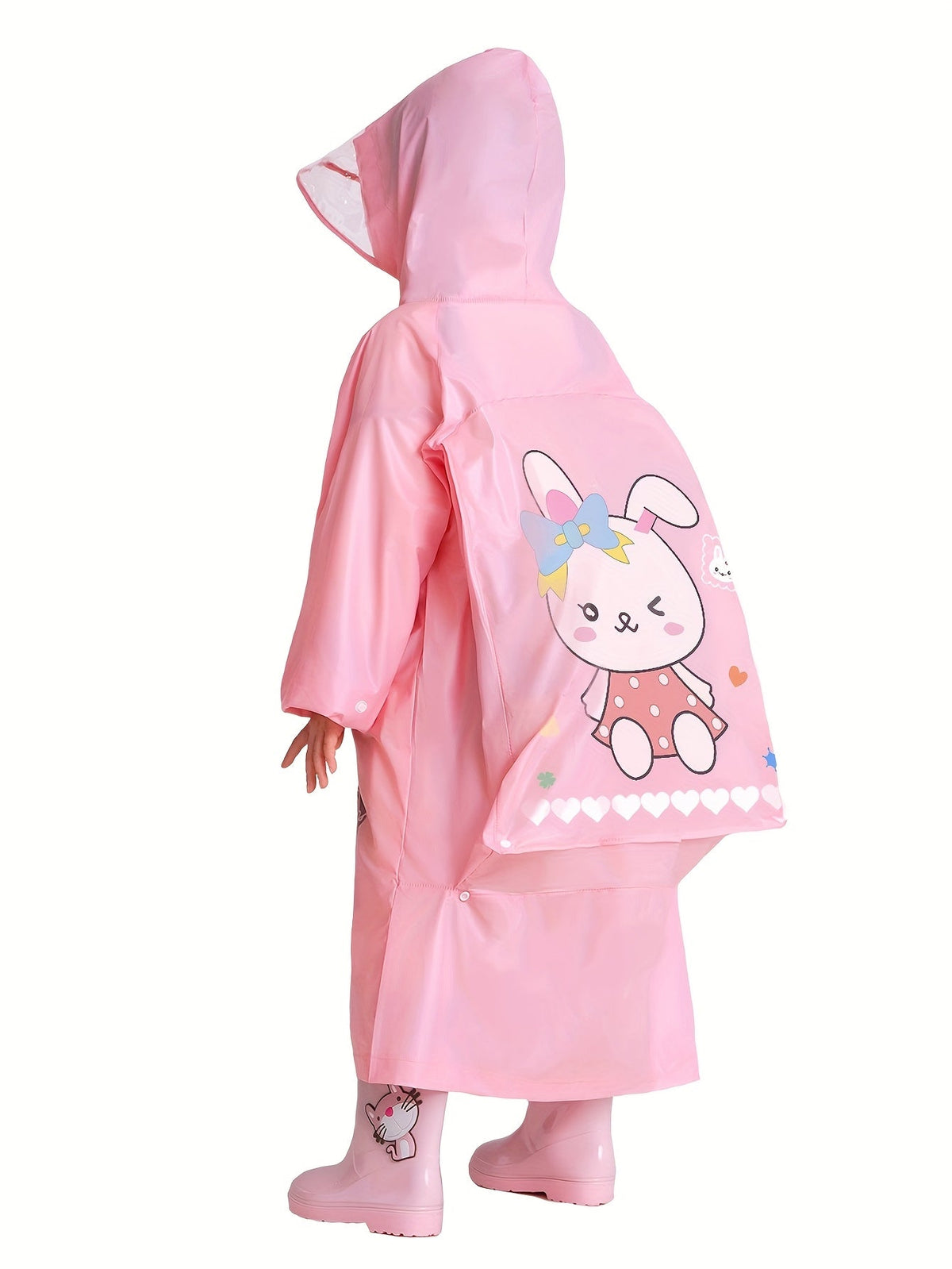 Kids Raincoat - Long Knee-Length Cut - Hood with Clear Visor