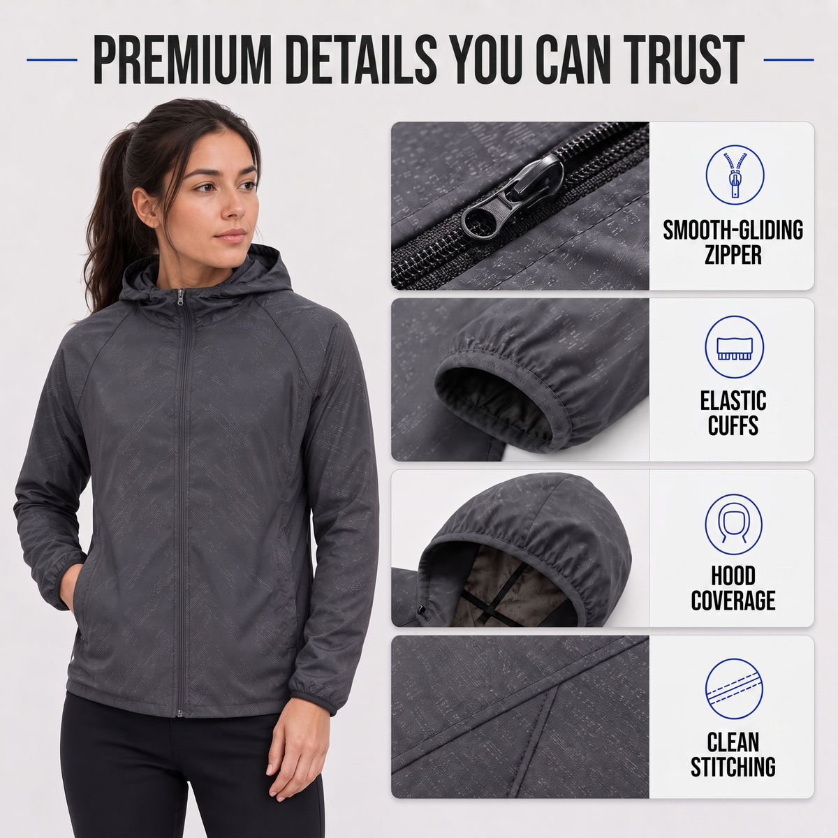 Packable Rain Jacket - Lightweight Hooded Cycling Jacket