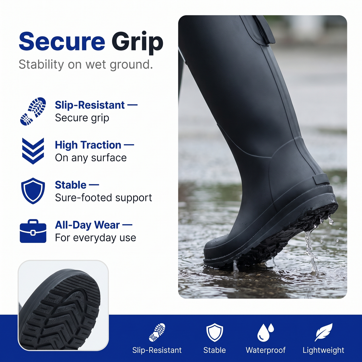 Women's Rubber Rain Boots - Waterproof & Slip-On - Non-Slip Sole