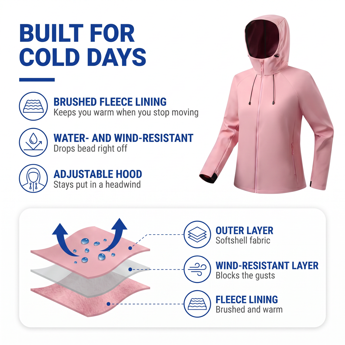 Women's Softshell Jacket - Water-Resistant & Hooded - Fleece Lined