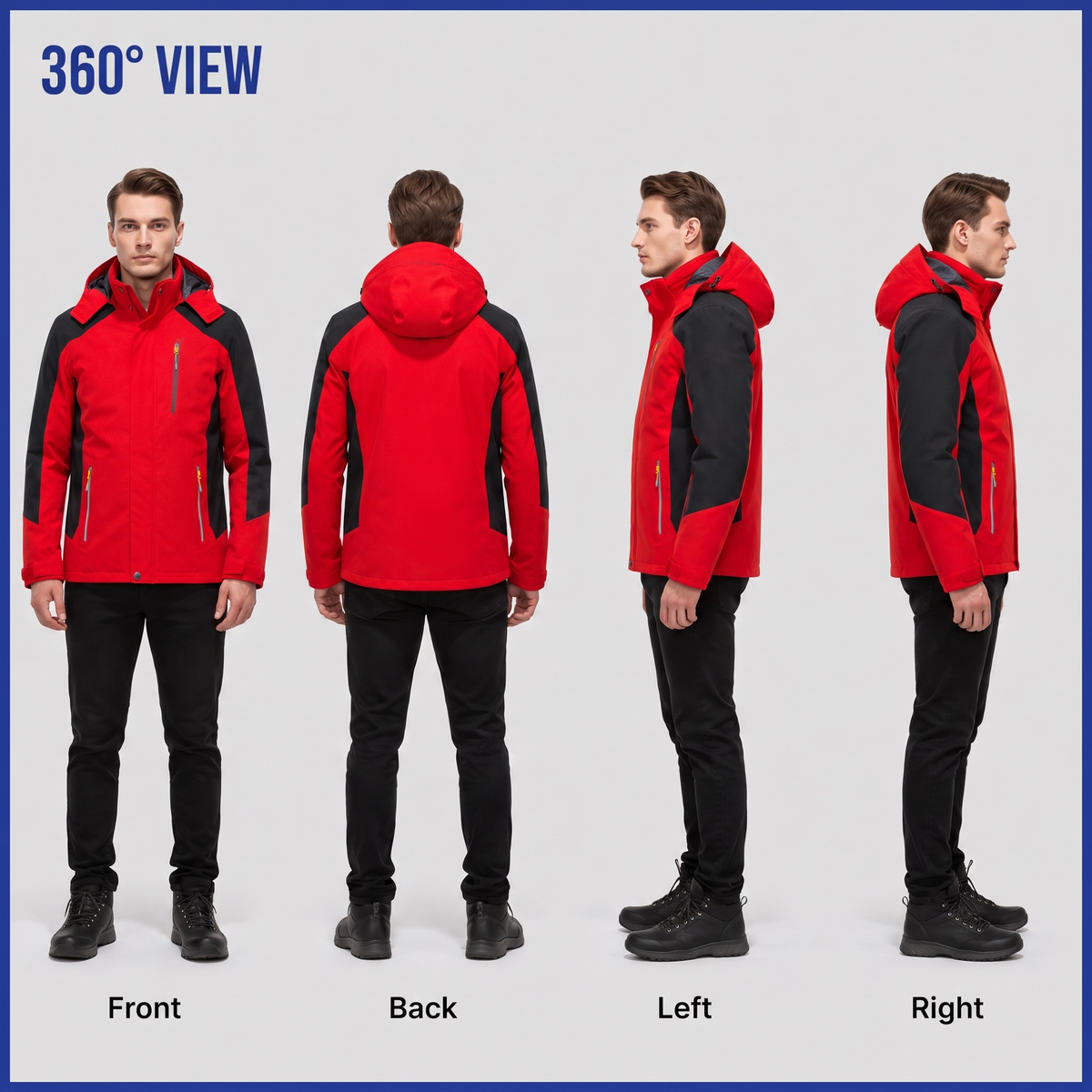 Men's Waterproof Rain Jacket - Windproof Shell - Removable Hood