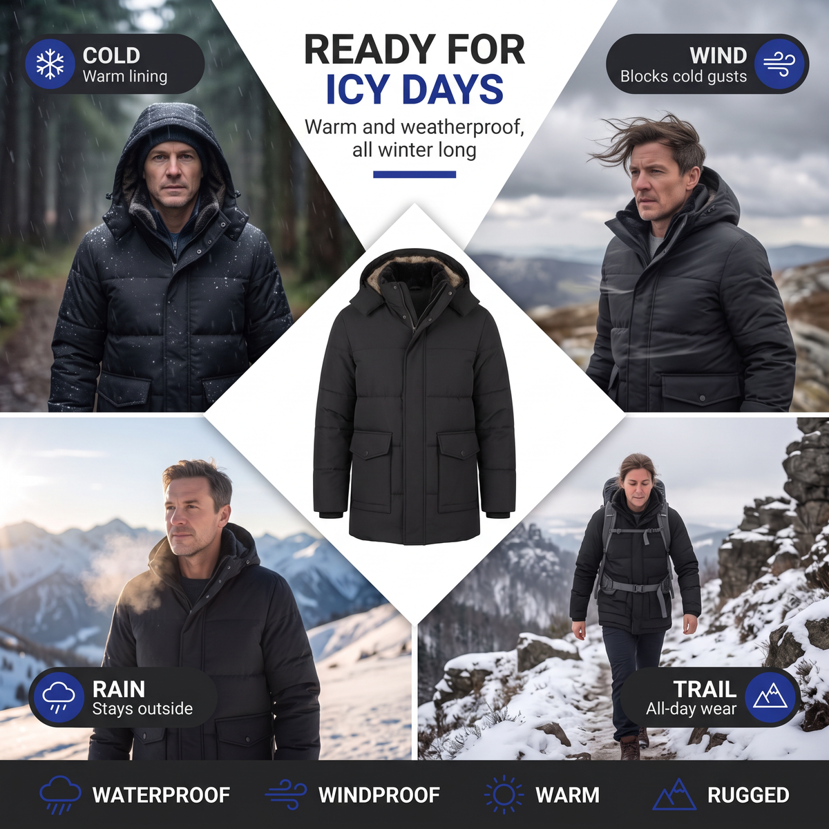 Men's Winter Jacket - Waterproof & Windproof - Fleece-Lined