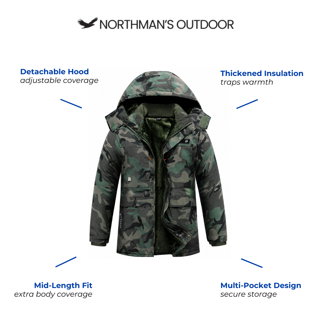 Men's Thickened Winter Coat - Detachable Hood - Multi-Pocket Workwear